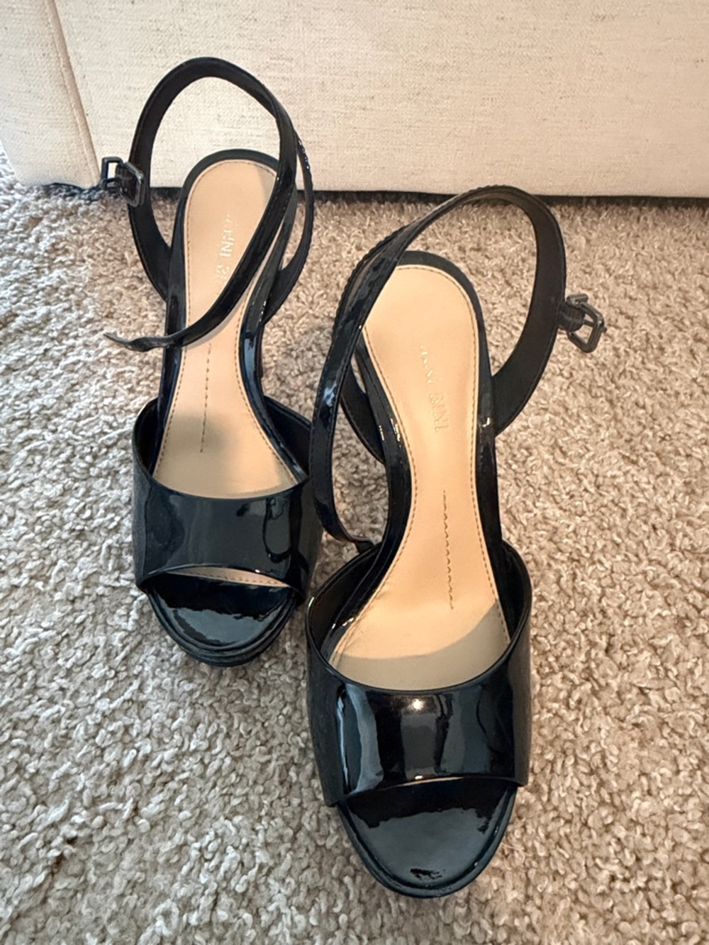 Gianni Bini Black Patent Open-Toe Slingback Heels